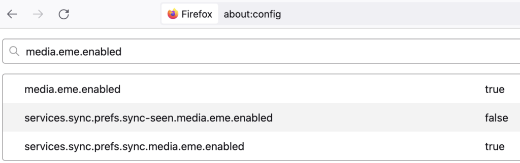Search for media.eme.enabled to enable drm in firefox